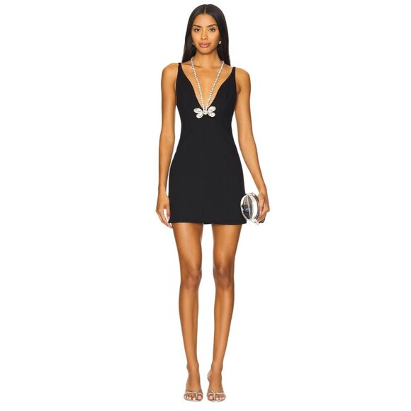 AREA Butterfly Mini Dress in Black Small New Womens Crystal Necklace - Picture 1 of 16